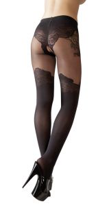 Collant effetto Slip e Autoreggente colore Nero Opaco aperto all'inguine Sexy