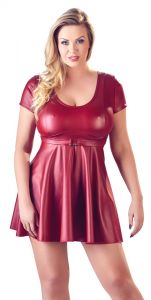 Mini Abito Per donne Curvy colore Rosso Bordeaux manica corta in Similpelle Sexy