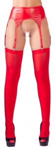 Set Intimo Sexy Lingerie Donna  Reggicalze in Similpelle e Calze colore Rosso